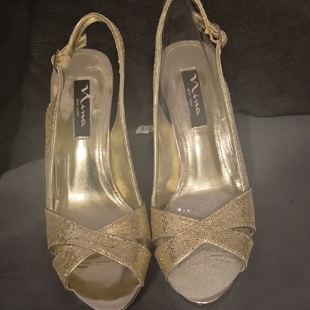 Nina Gold Crisscross Slingback Heels